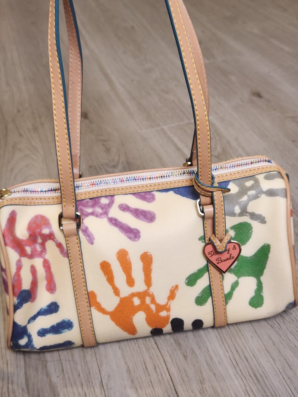 Vintage Dooney & Bourke Handprint Barrel Bag Multicolor Y2K Shoulder Purse